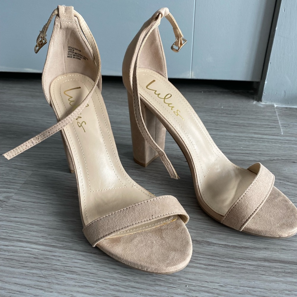 Lulu’s Taylor Natural Suede Ankle Strap Heels
